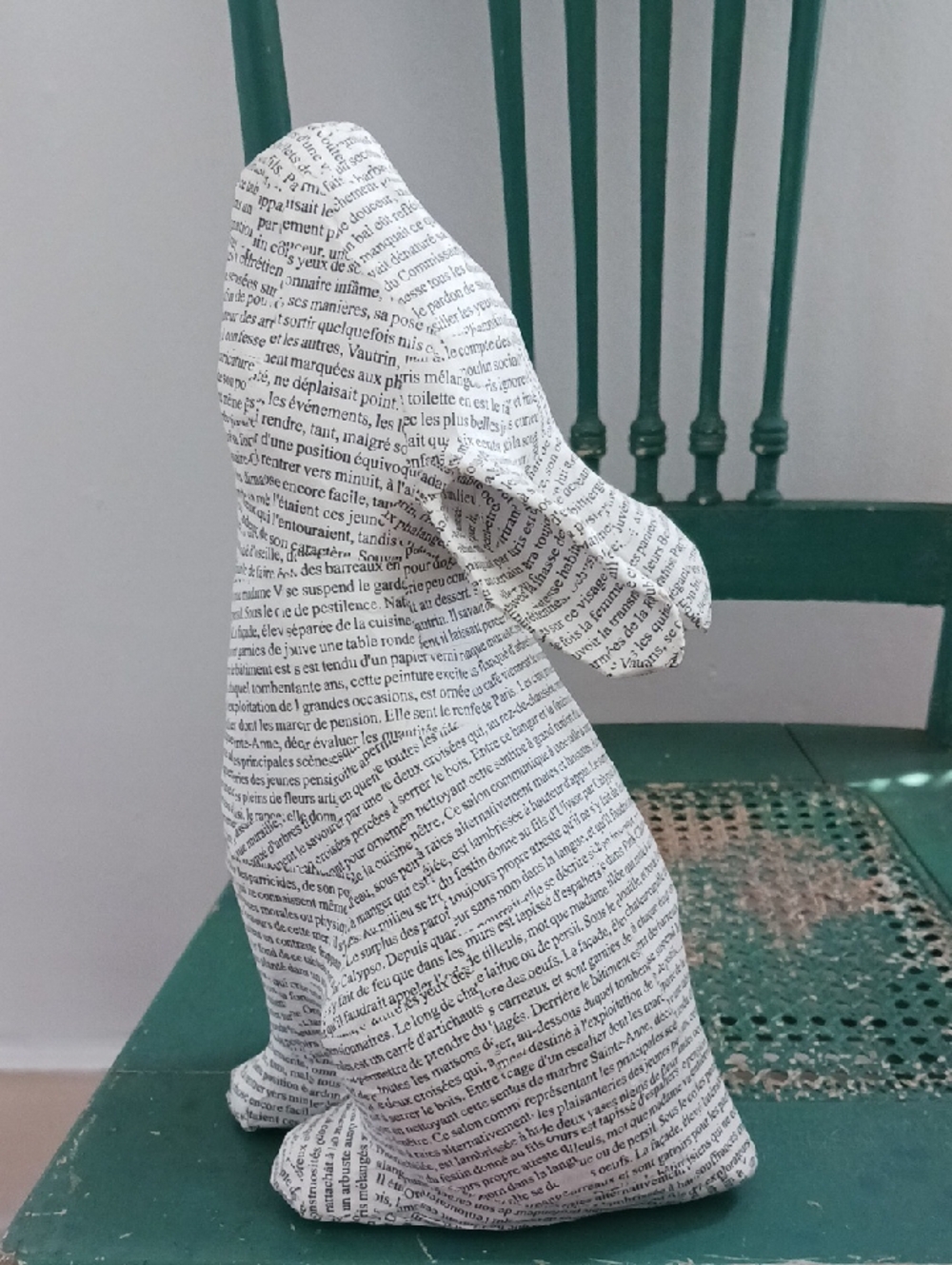 Vintage French Text Papier-mâché Rabbit - Picture 10 of 11